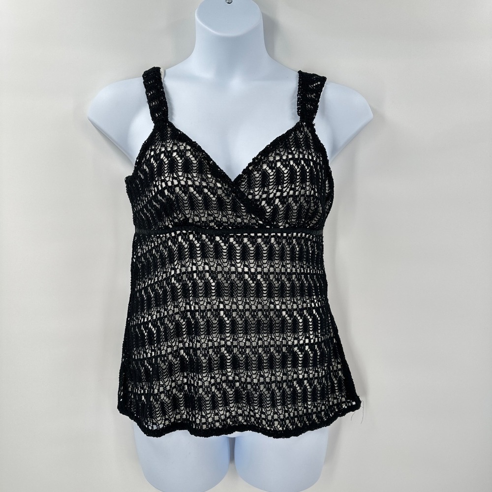 Boho Crochet Lace Tank Top Large Black Sheer Festival Fairycore Whimsigoth *